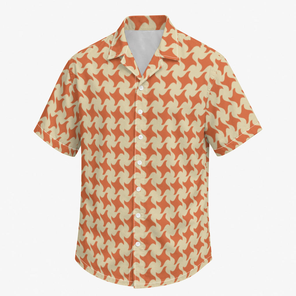 Orange and Cream Houndstooth Print Men's Cotton Hawaiian Style Shirt |115GSM Cotton poplin