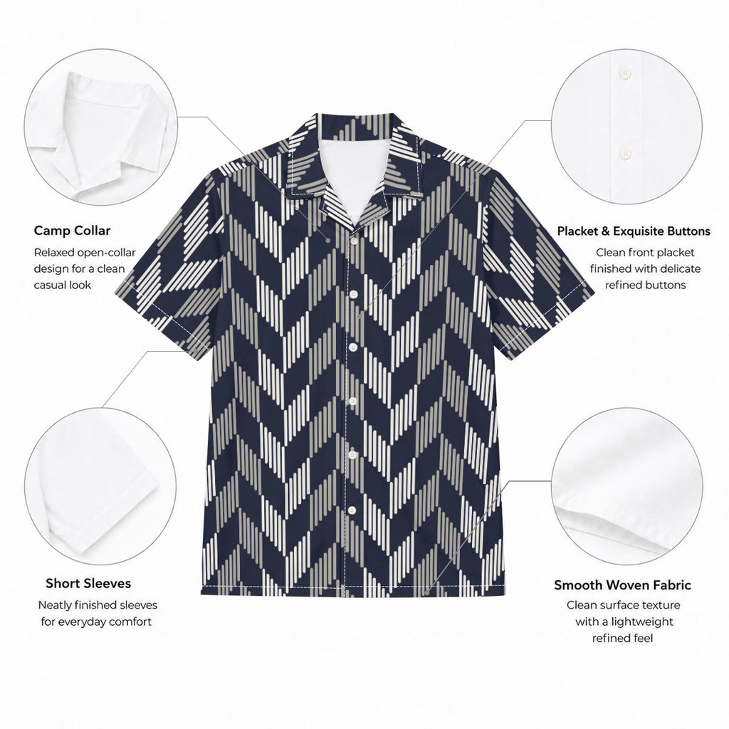 Black and Gray Feather Print Men's Hawaiian Shirt | 115GSM Cotton poplin