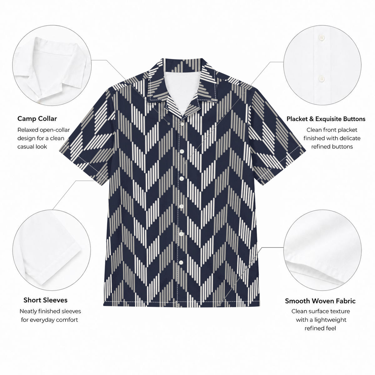 Black and Gray Feather Print Men's Hawaiian Shirt | 115GSM Cotton poplin