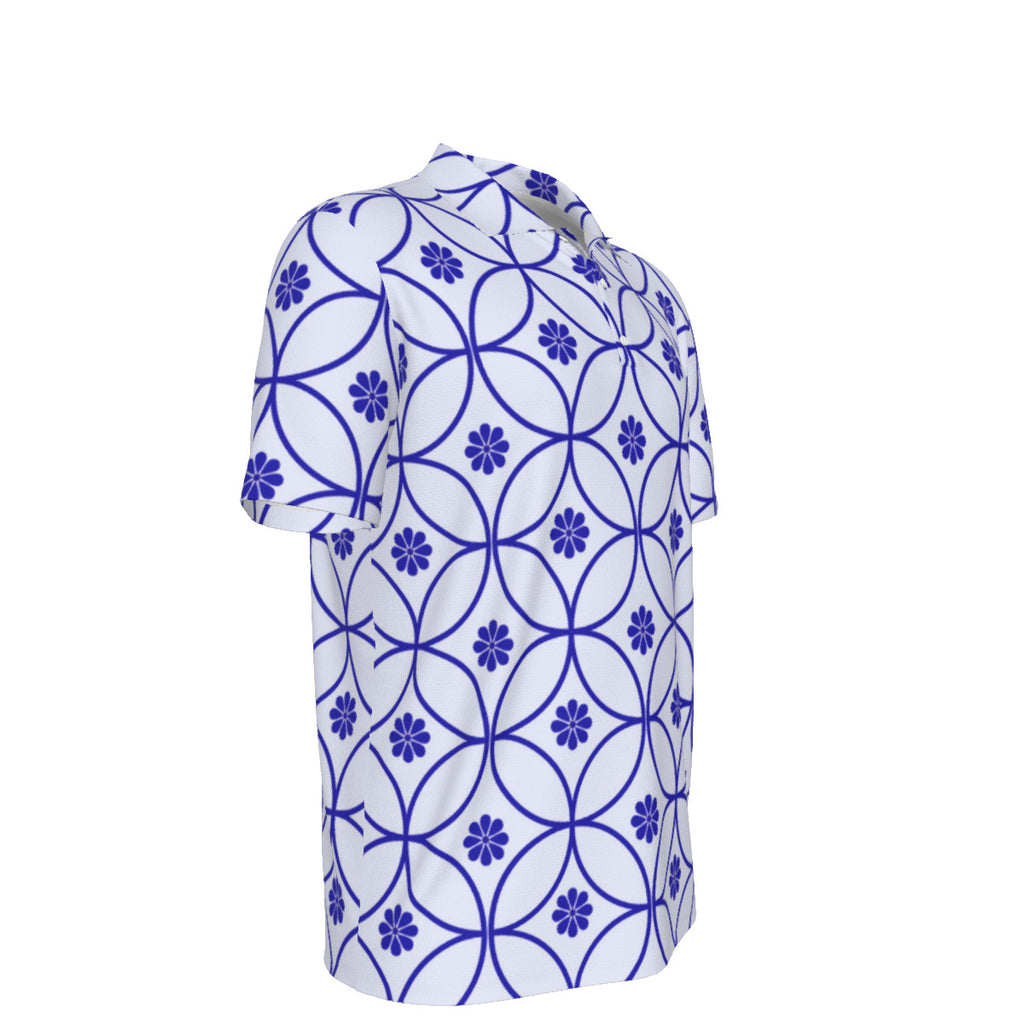 White and Blue Geometric Circles Men's UPF 50 POLO Shirt