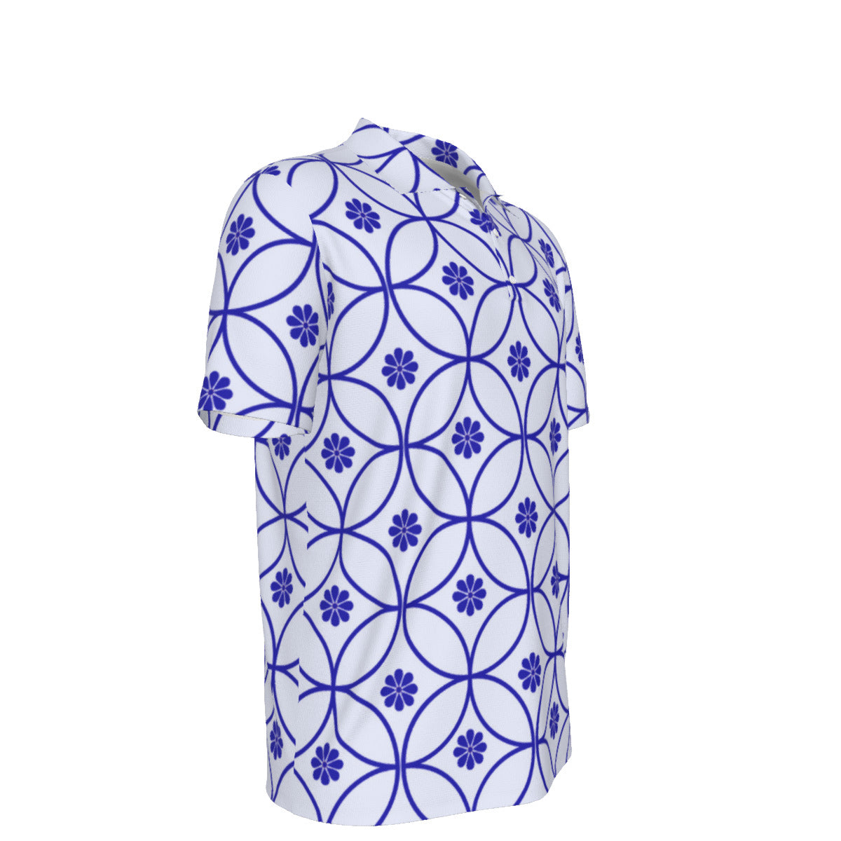 White and Blue Geometric Circles Men's UPF 50 POLO Shirt
