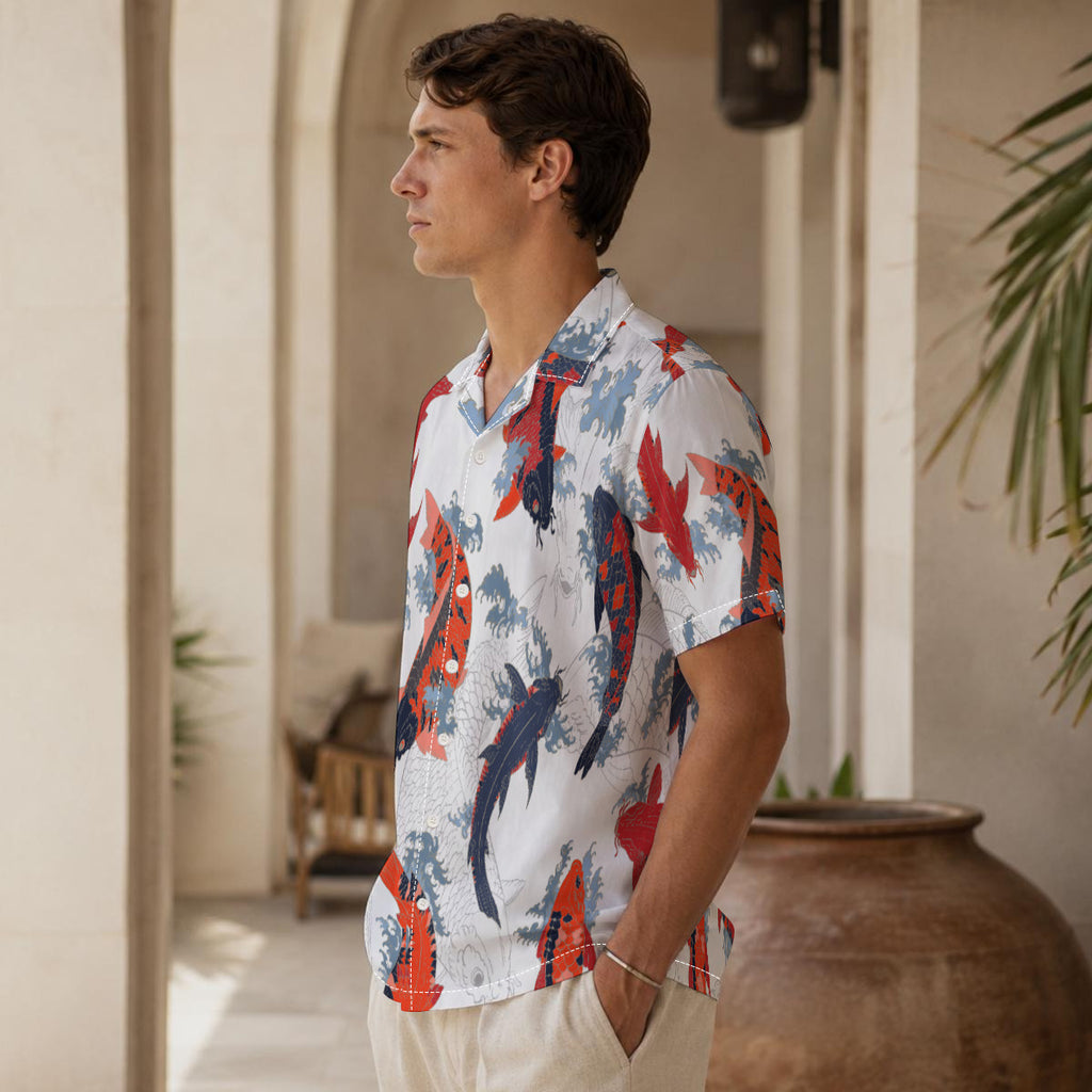 Koi Fish Print Men's Hawaiian Shirt |115GSM Cotton poplin