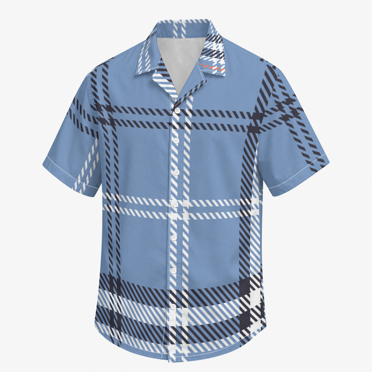Light Blue Tartan Print Men's Hawaiian-Style Cotton Shirt |115GSM Cotton poplin