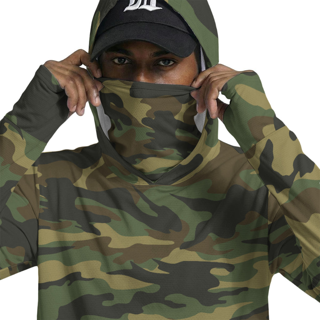 Army Camouflage Print Men’s UPF 50+ Sun Protection Hoodie with Face Cover and Thumb Holes