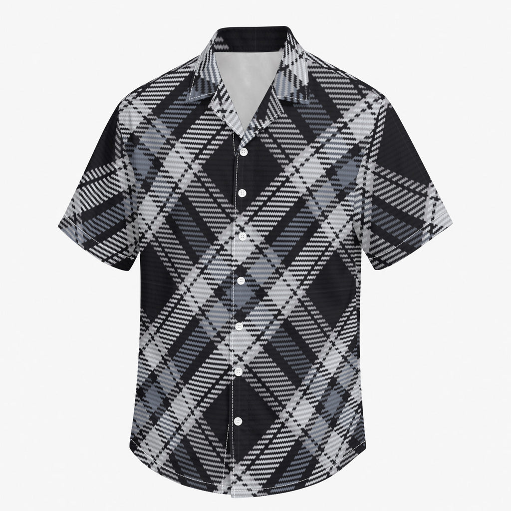 Black and White Diagonal Tartan Print Men's Hawaiian Shirt |115GSM Cotton poplin