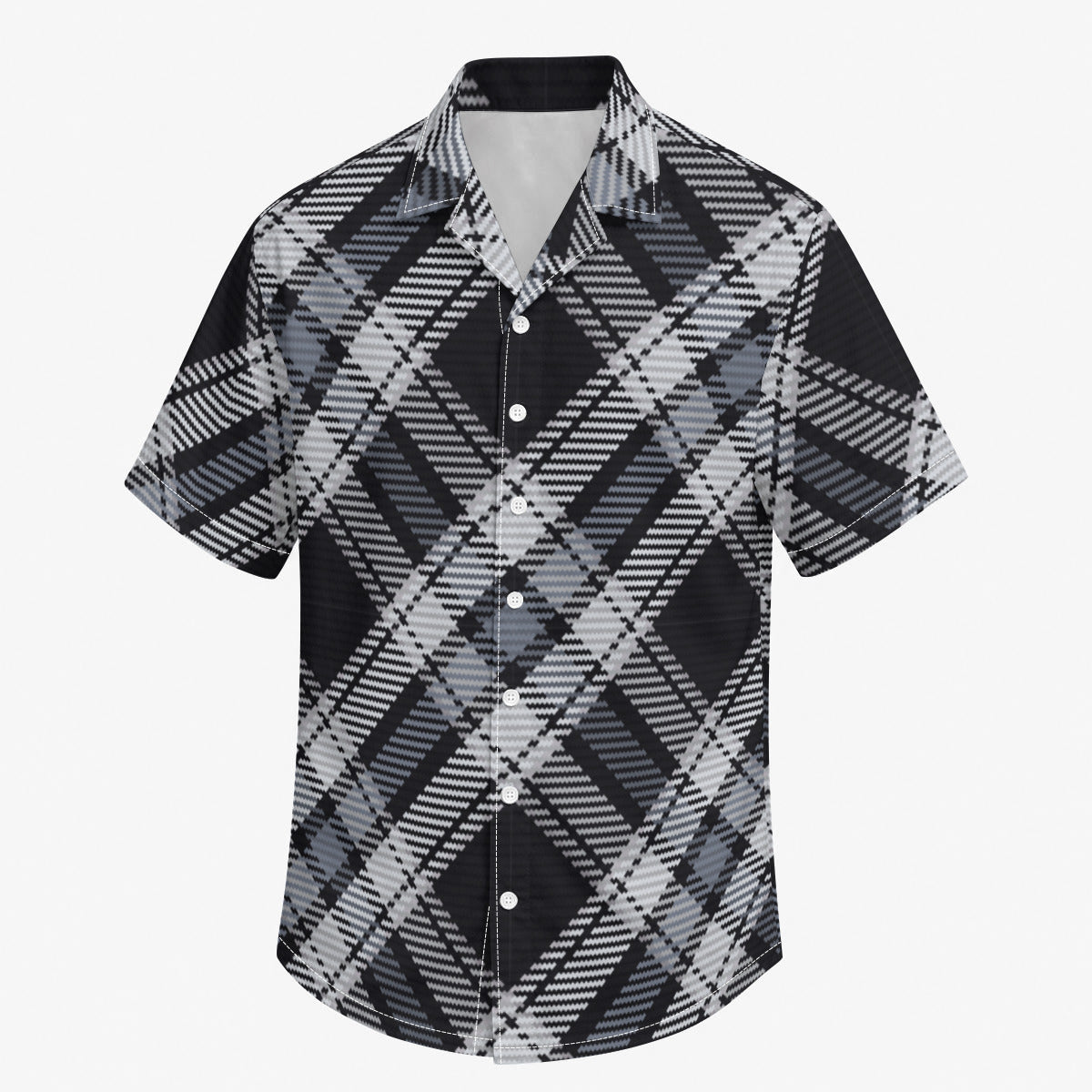 Black and White Diagonal Tartan Print Men's Hawaiian Shirt |115GSM Cotton poplin