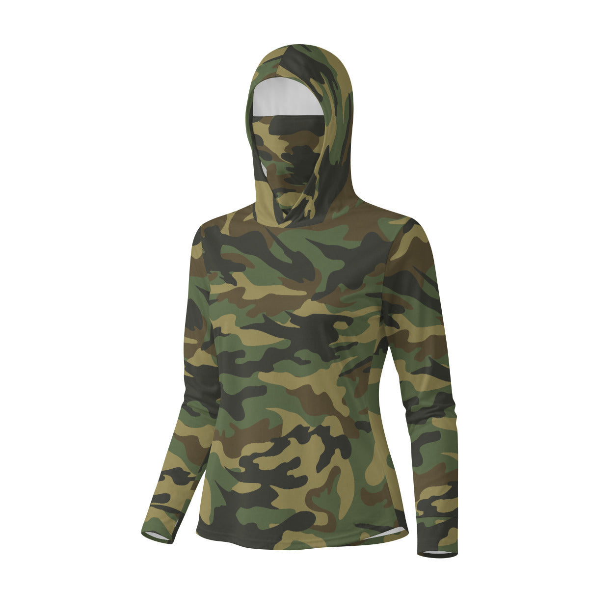 Army Camouflage Women’s UV-Resistant Hooded Shirt w/retractable Facemask