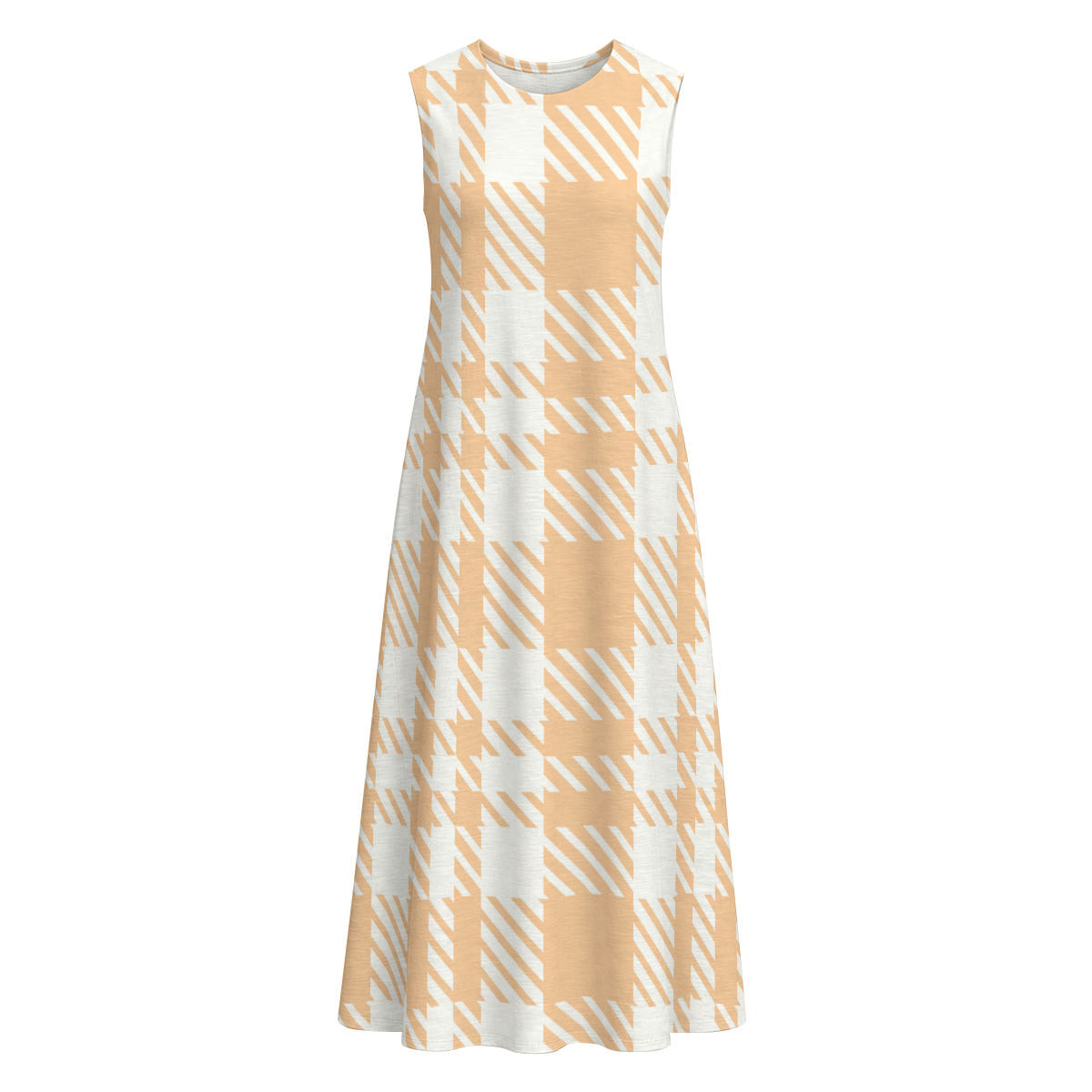 Women's 1000% Cotton Sleeveless Dress With Peach Tartan Pattern|125GSM Slub Cotton