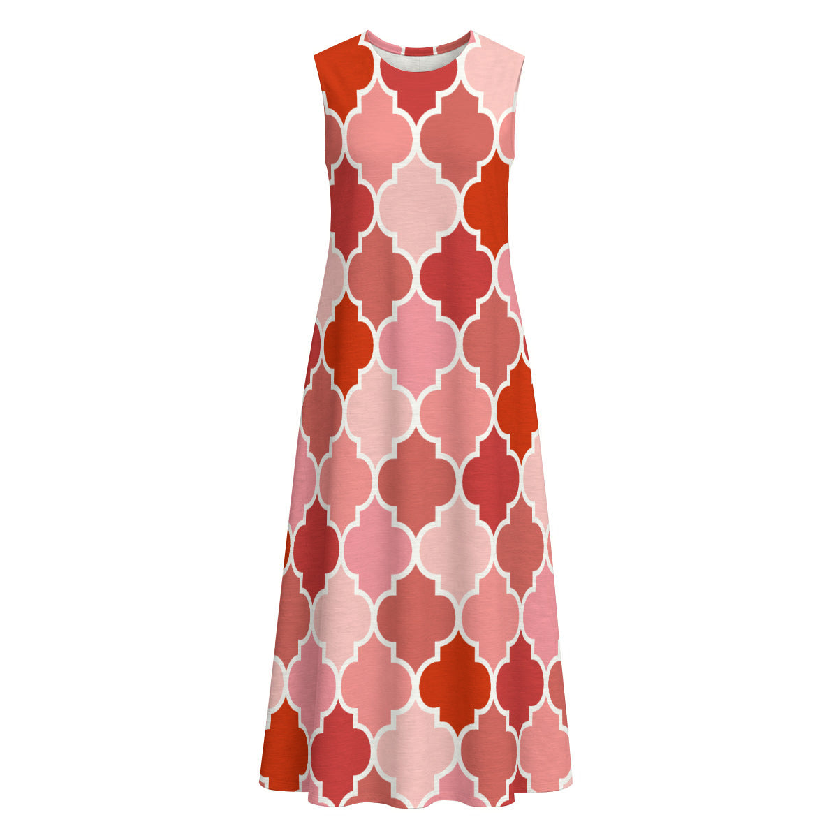 Red Moorish Lantern 100% Cotton Women's Sleeveless Dress With Pocket|125GSM Slub Cotton