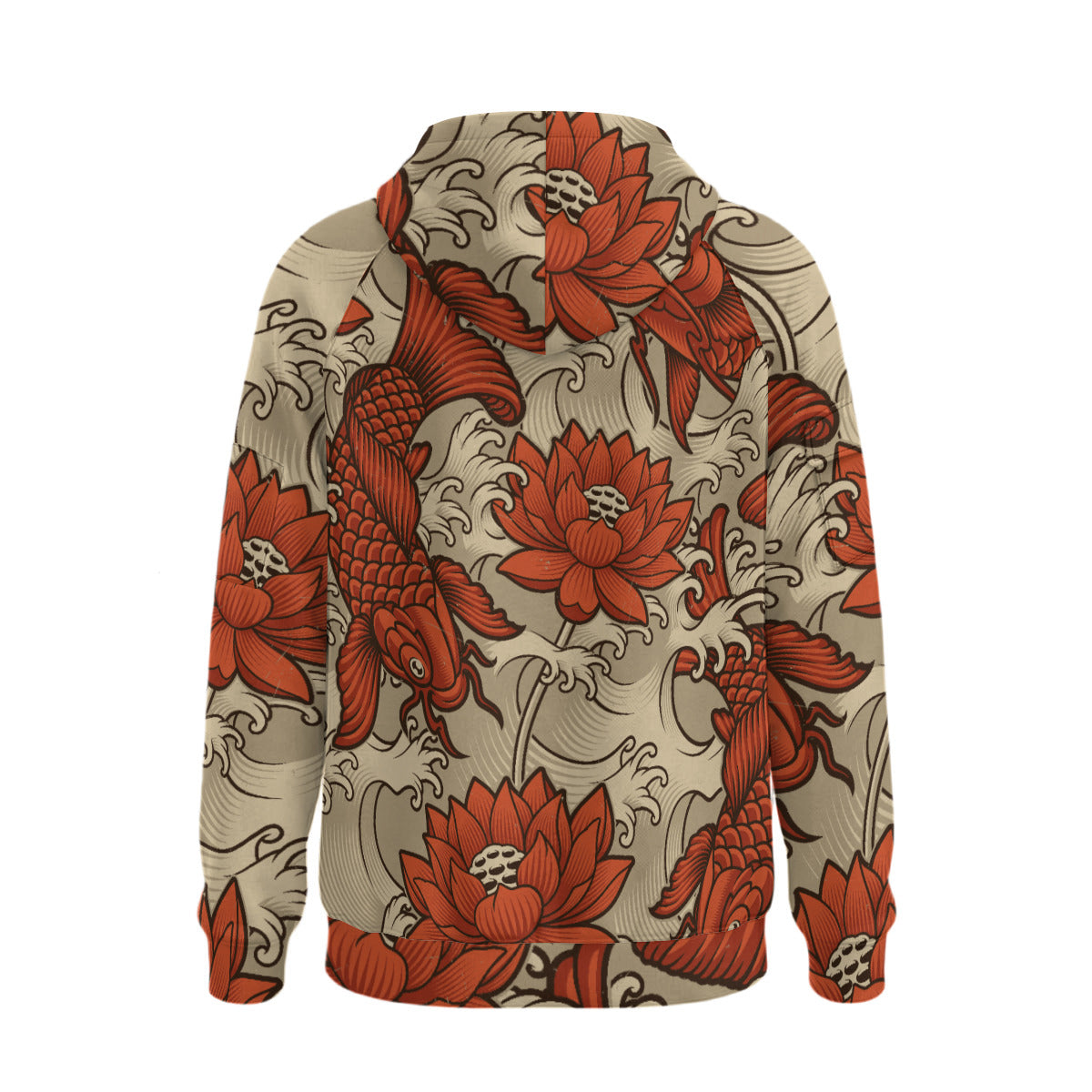 Orange Japanese Koi Print Men’s Heavyweight Fleece Half-Zip Hoodie With Arm Pockets