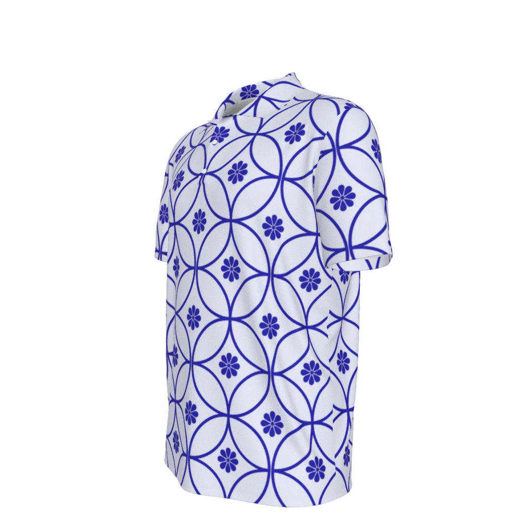 White and Blue Geometric Circles Men's UPF 50 POLO Shirt