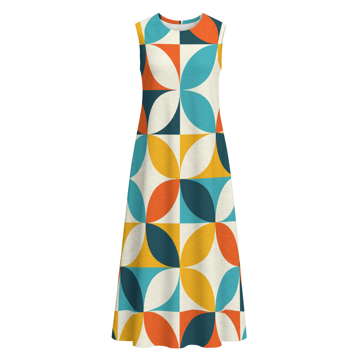 All-Cotton Retro-print Women's Sleeveless Dress With Pocket|125GSM Slub Cotton