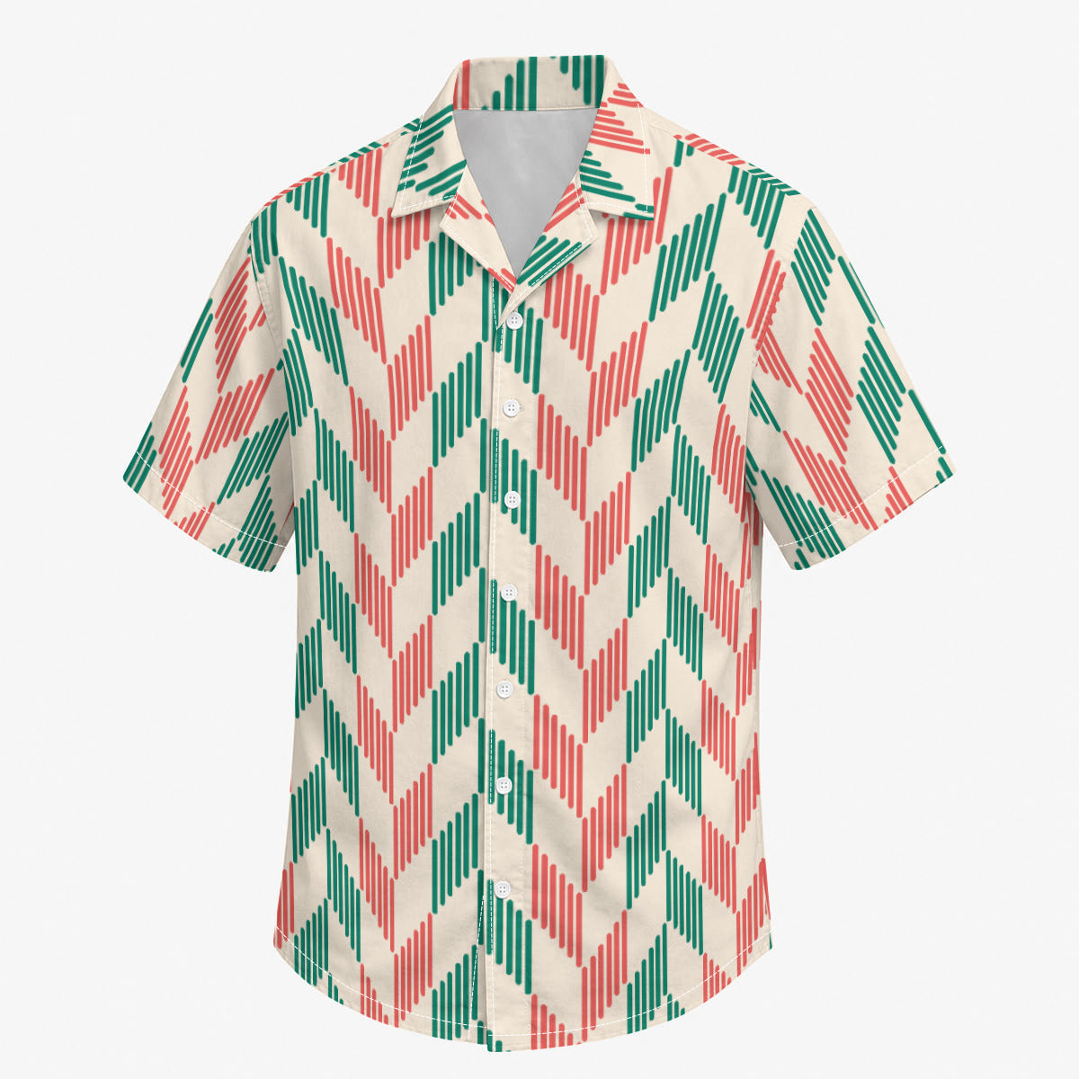 Green and Red Feathe Print Men's Cotton Hawaiian-Style Shirt |115GSM Cotton poplin