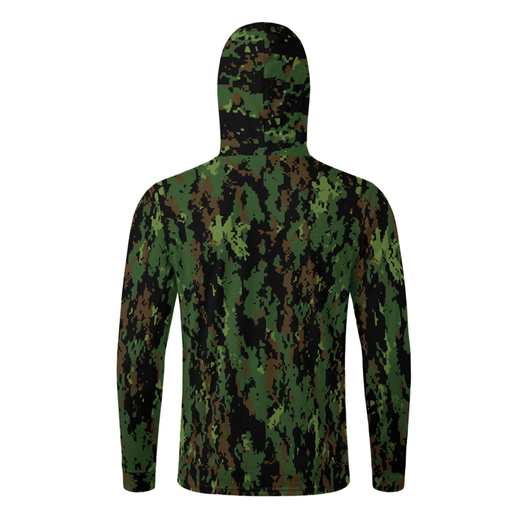 Green Deep Forest Camouflage Print Men’s UPF-50+Sun Protection Hoodie with Face Cover