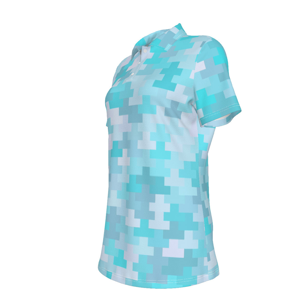 Women's Aquamarine Pixel Print Women's UV Protection POLO Shirt