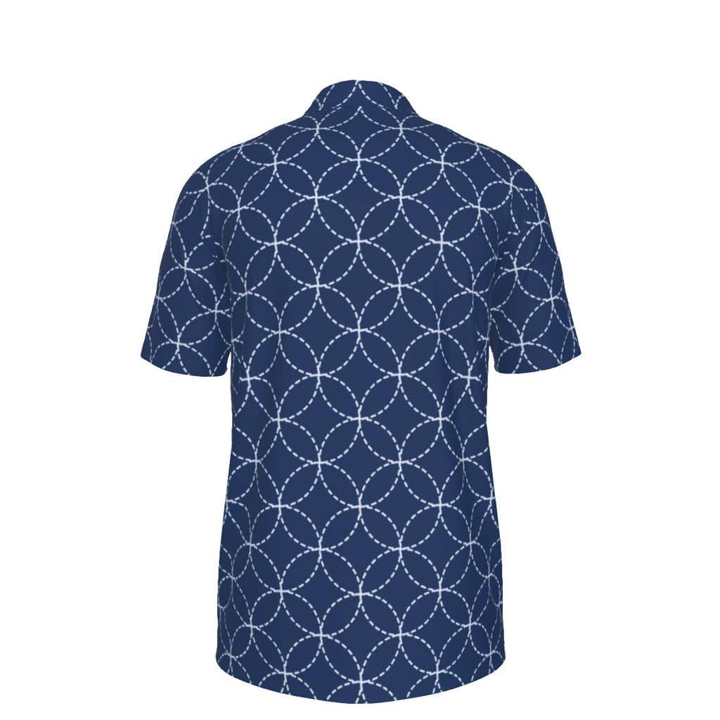 Blue Geometric Circles Men's UPF 50 POLO Shirt