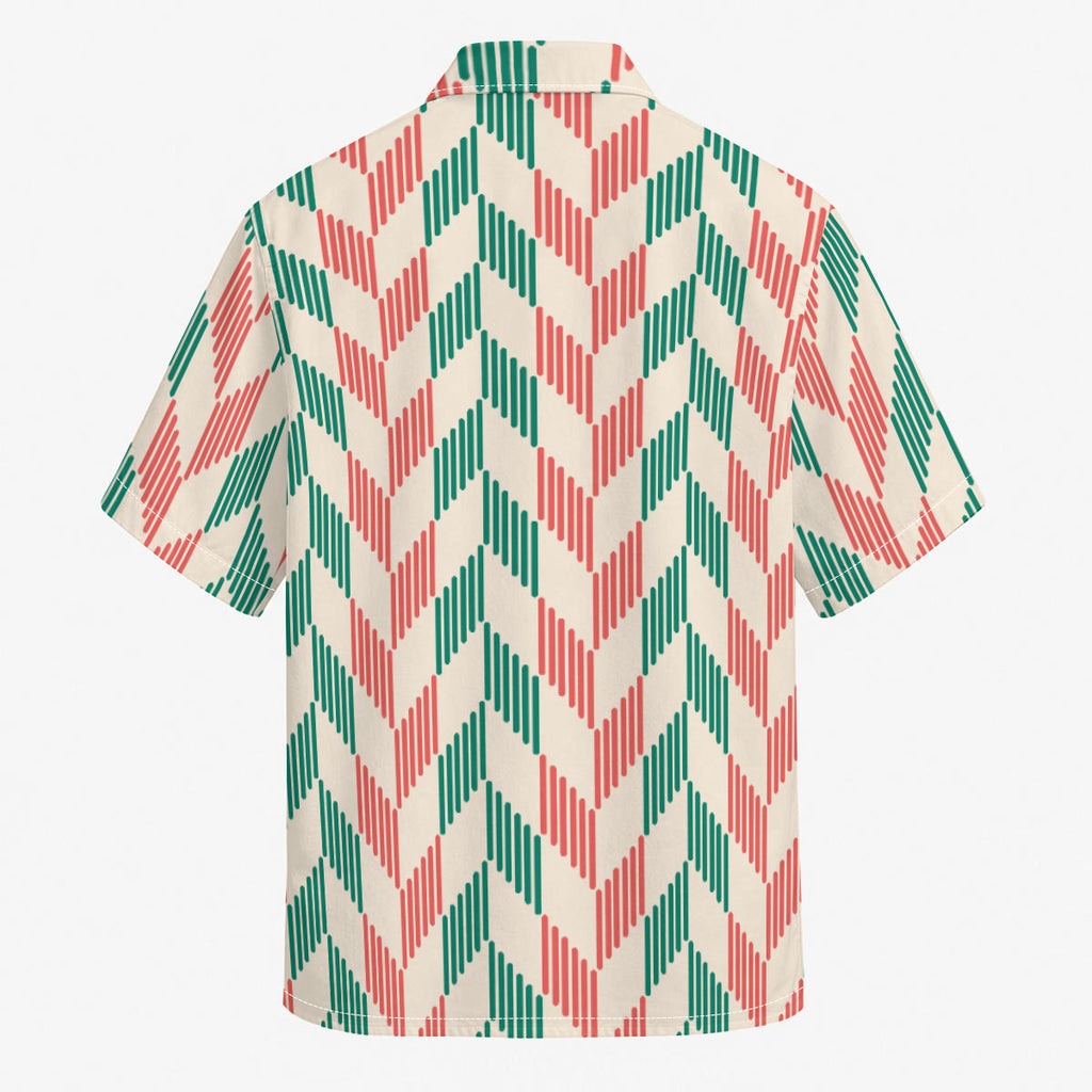 Green and Red Feathe Print Men's Cotton Hawaiian-Style Shirt |115GSM Cotton poplin