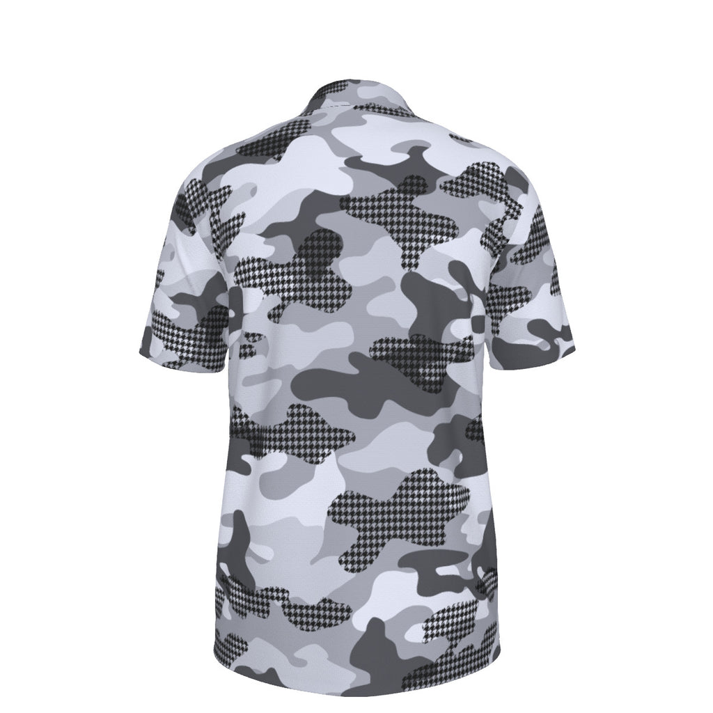 Black White and Grayscale Camouflage Men's UPF 50 POLO Shirt