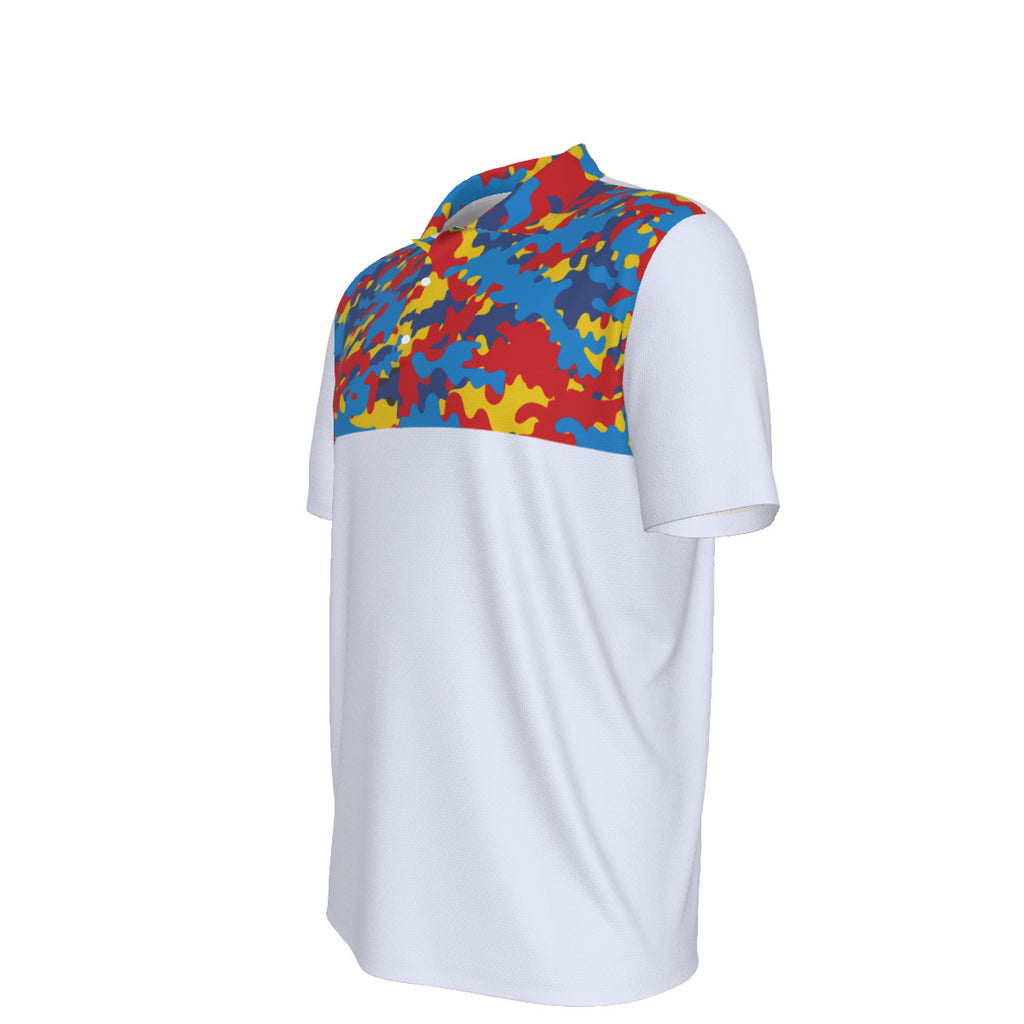 White Men's UV Protection POLO Shirt with Camouflage Accent
