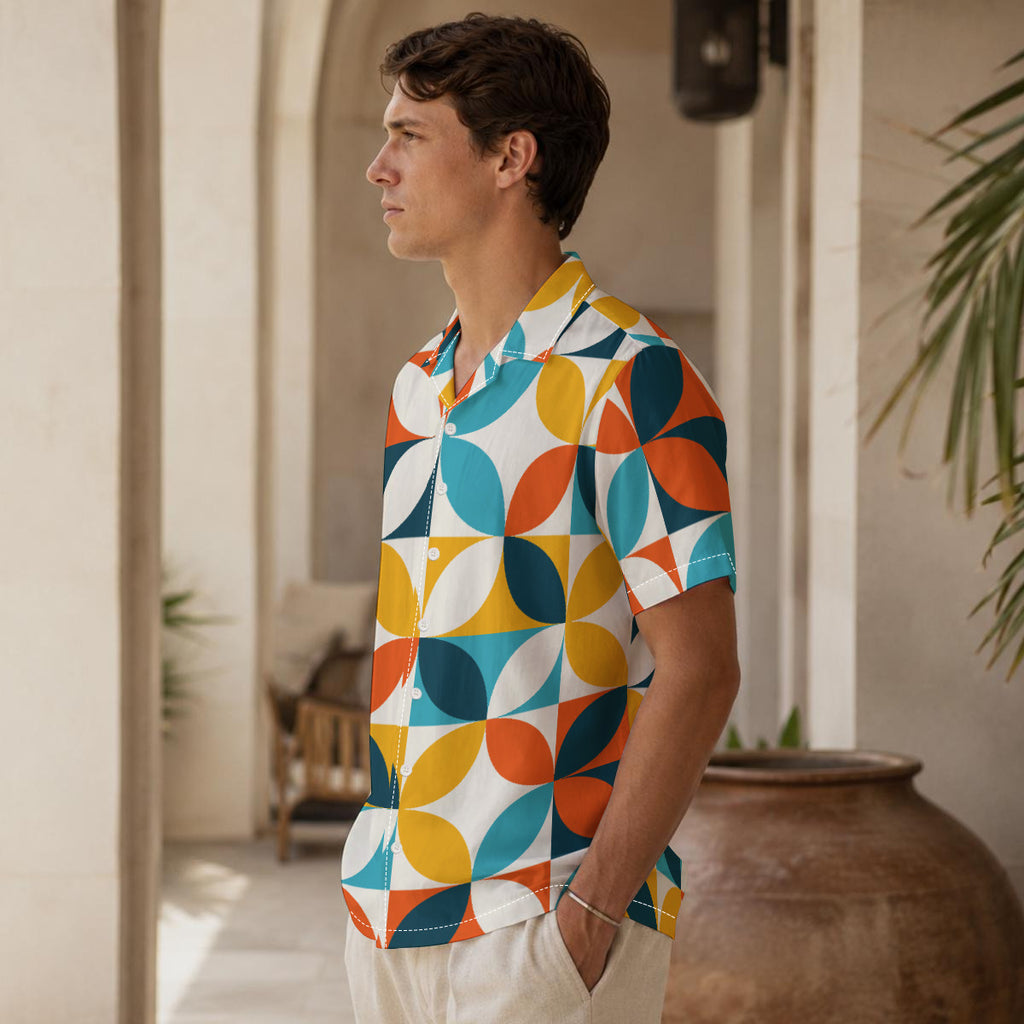 Retro Print Men's Hawaiian-Style Cotton Shirt |115GSM Cotton poplin