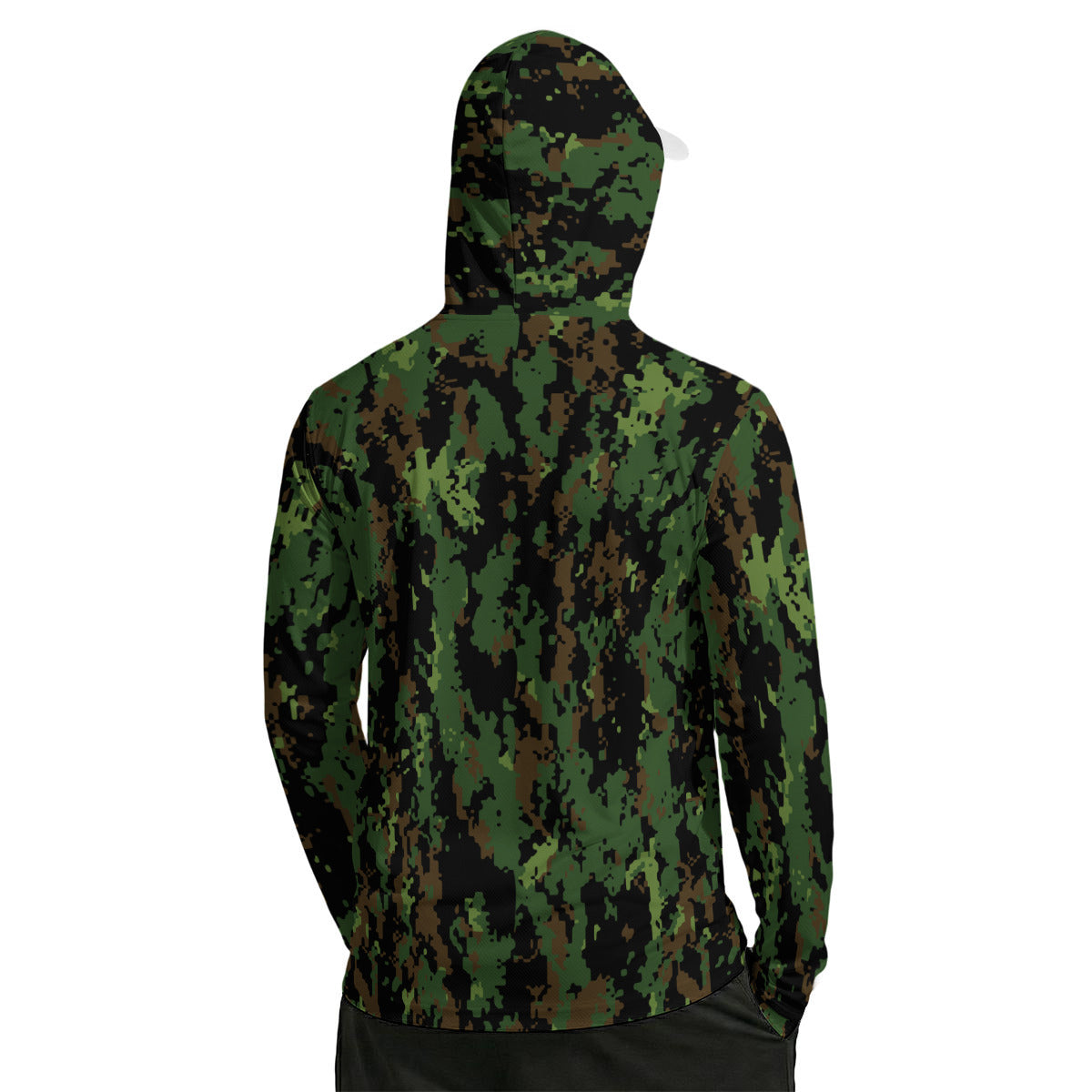 Green Deep Forest Camouflage Print Men’s UPF-50+Sun Protection Hoodie with Face Cover