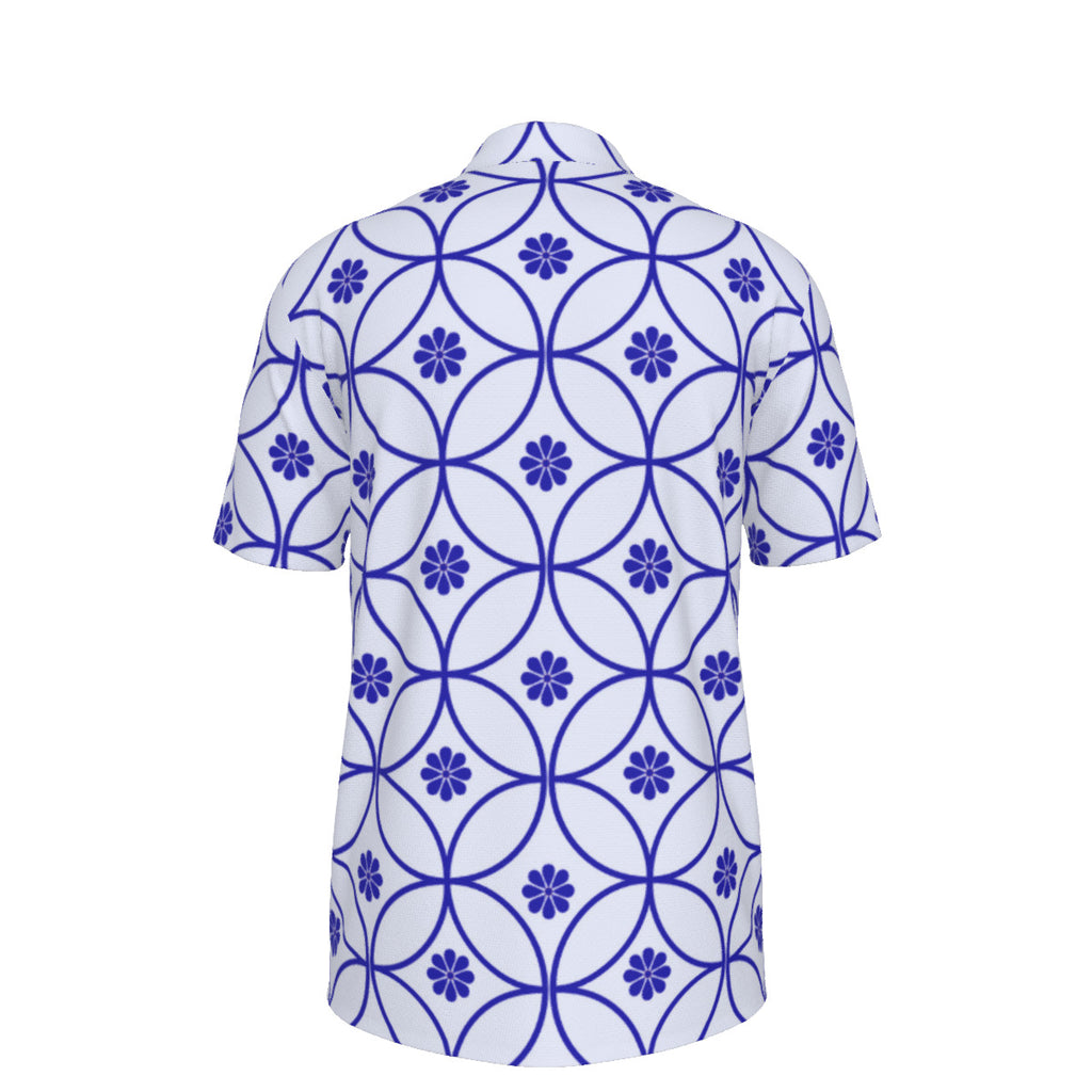 White and Blue Geometric Circles Men's UPF 50 POLO Shirt