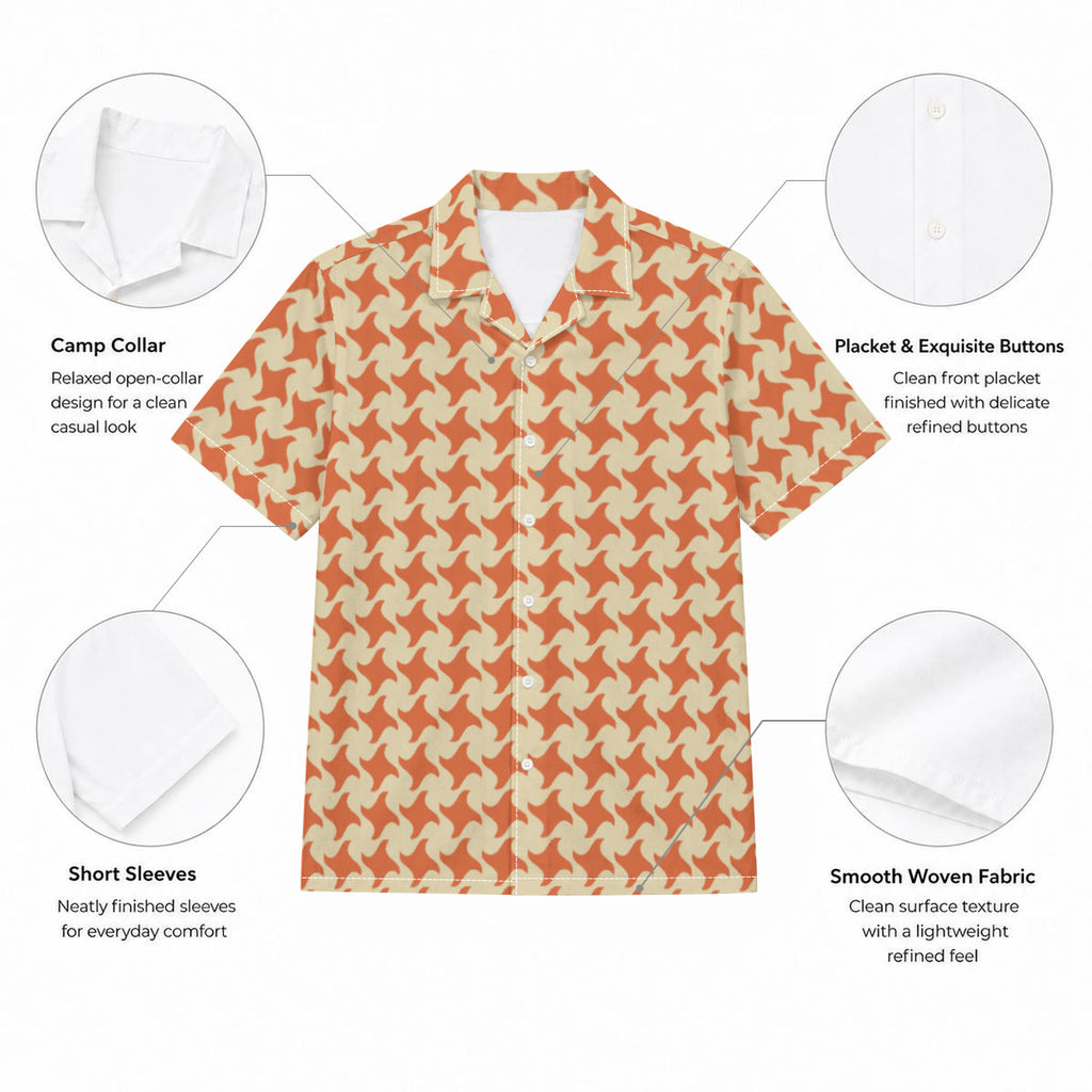 Orange and Cream Houndstooth Print Men's Cotton Hawaiian Style Shirt |115GSM Cotton poplin
