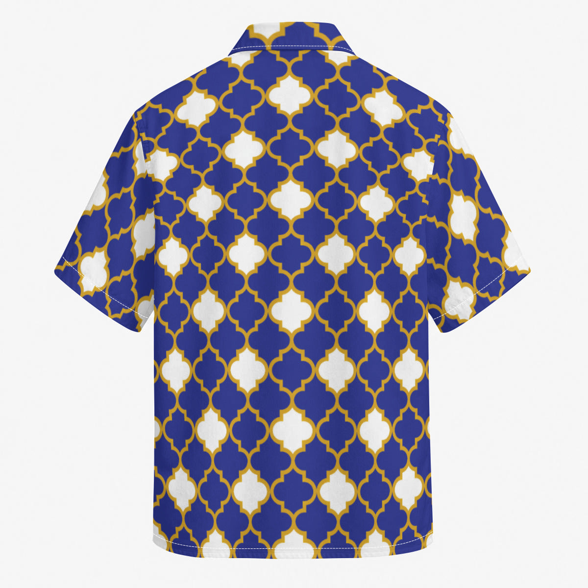 Blue and White Quatrefoil Print Hawaiian Shirt |115GSM Cotton poplin