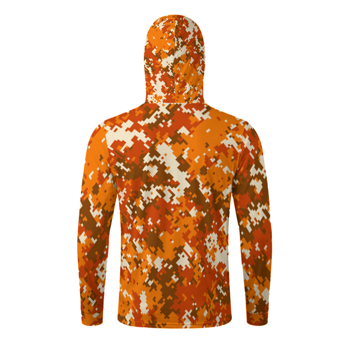 Hi-Visibility Orange Camouflage Print Men’s UPF-50 Sun Protection Hoodie with Face Cover
