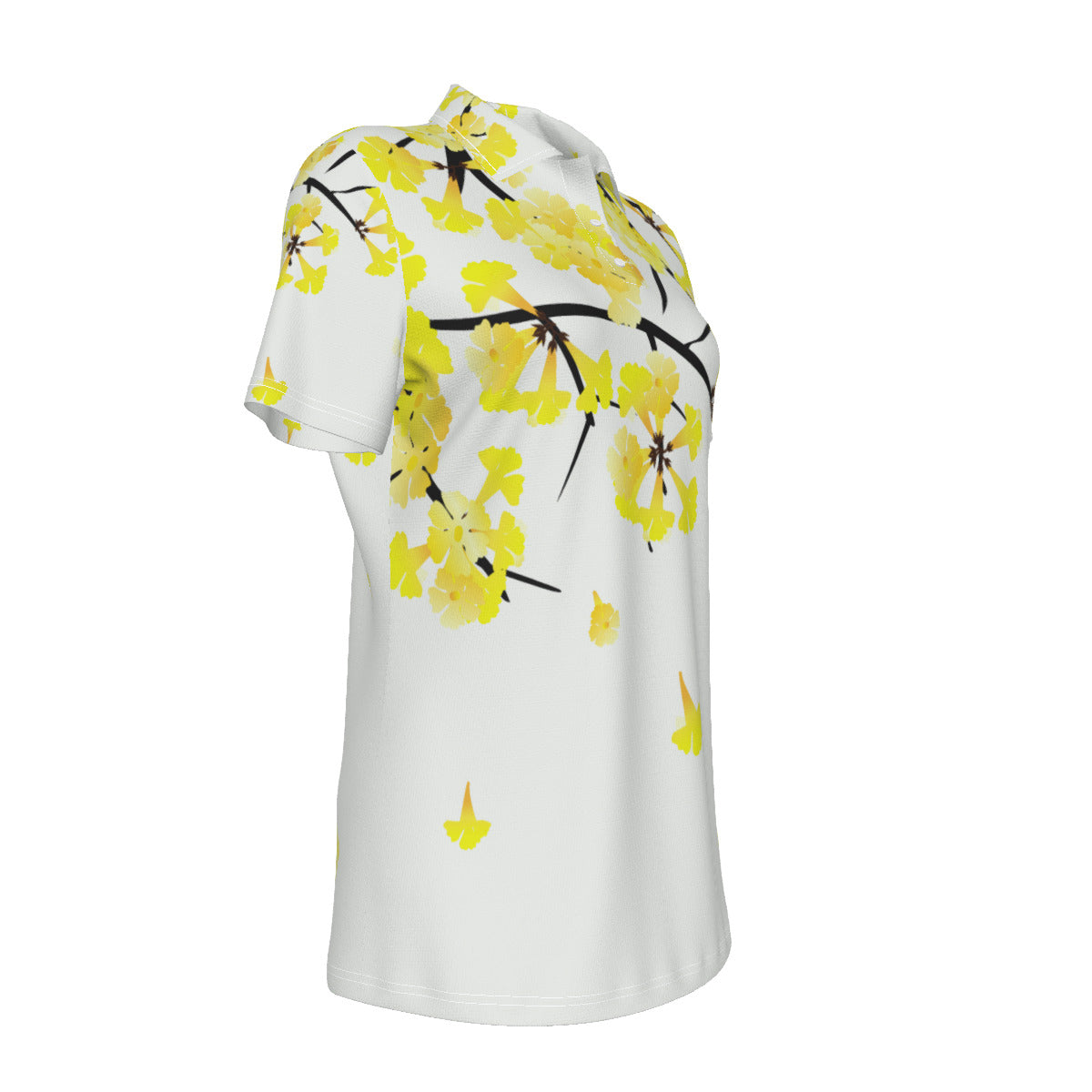 Yellow Trumpet Flower Print Women's UV Protection POLO Shirt