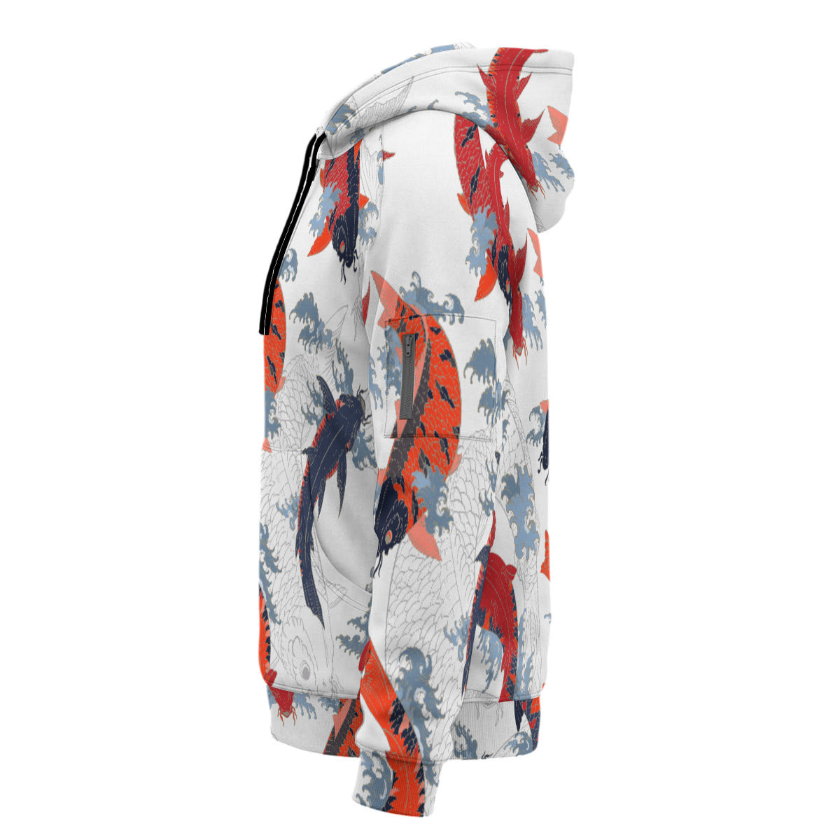 Japanese Koi Print Men’s Heavyweight Fleece Half-Zip Hoodie With Arm Pockets