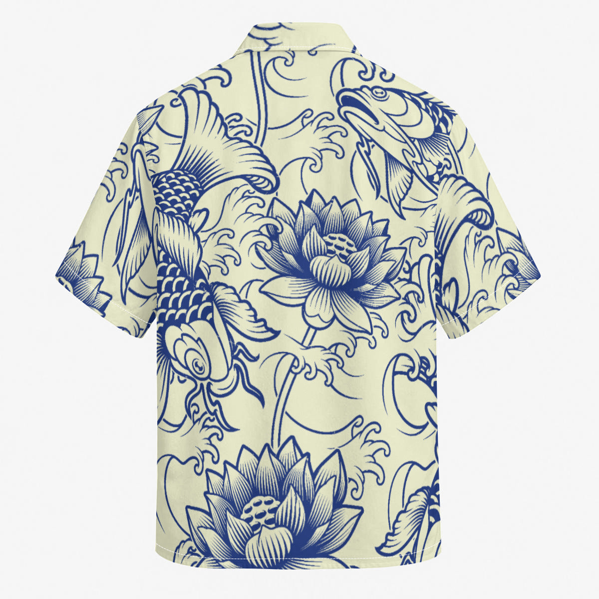 White and Blue Koi Pond Print Men's Hawaiian Shirt |115GSM Cotton poplin