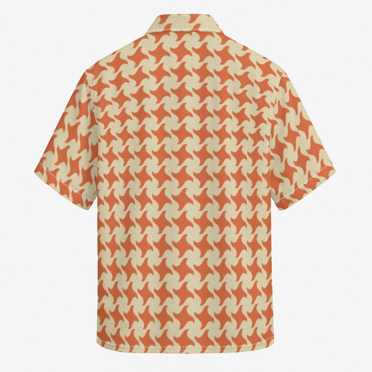 Orange and Cream Houndstooth Print Men's Cotton Hawaiian Style Shirt |115GSM Cotton poplin