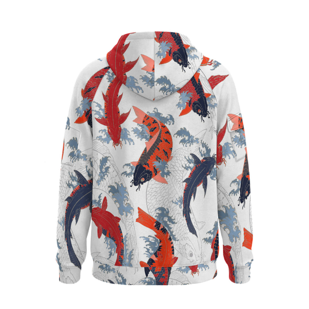 Japanese Koi Print Men’s Heavyweight Fleece Half-Zip Hoodie With Arm Pockets