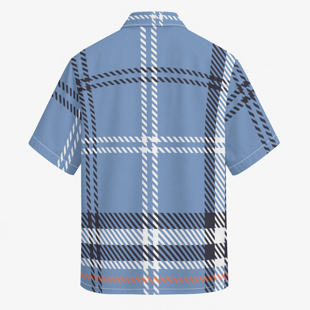 Light Blue Tartan Print Men's Hawaiian-Style Cotton Shirt |115GSM Cotton poplin