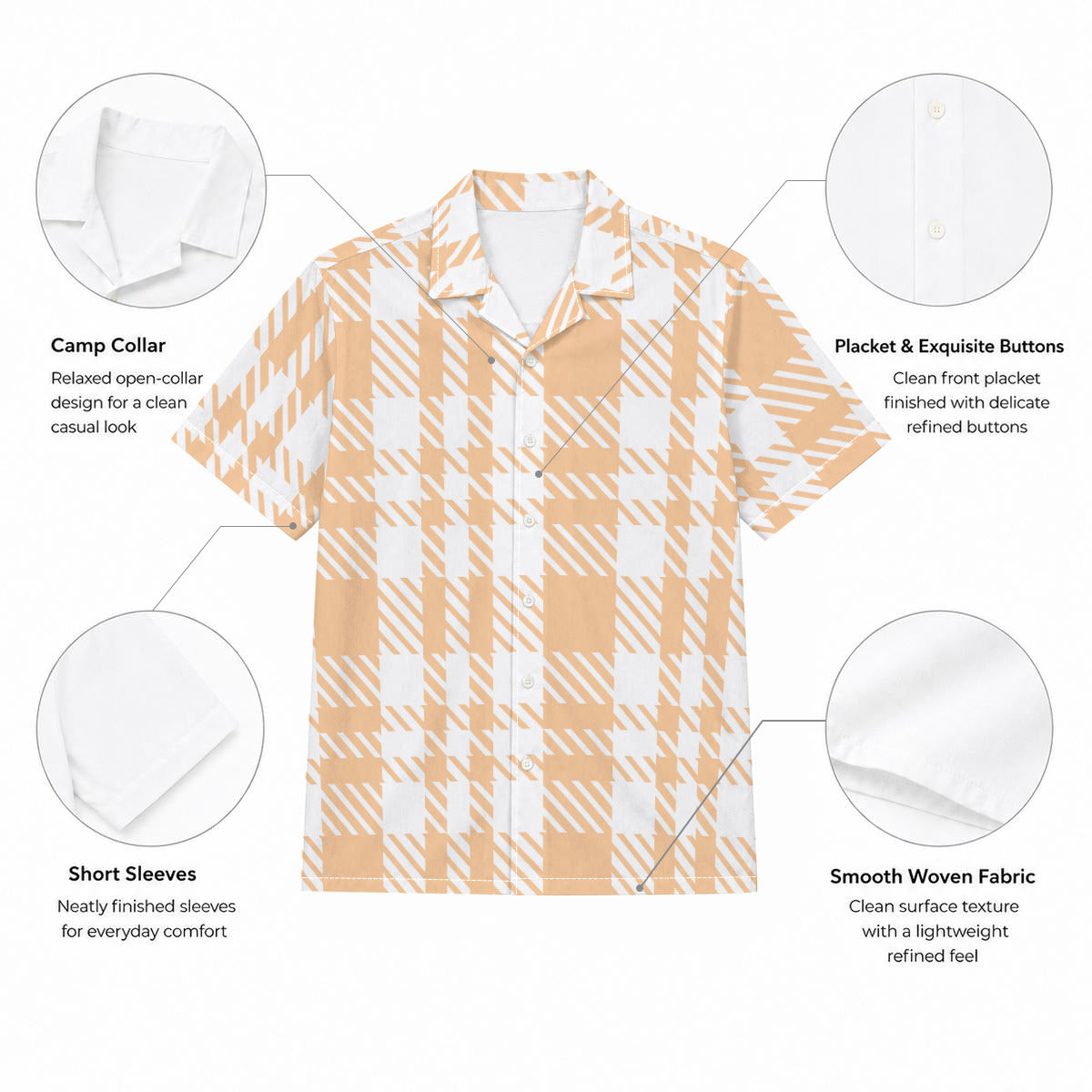 Orange Plaid Print Cotton Men's Hawaiian Shirt |115GSM Cotton poplin