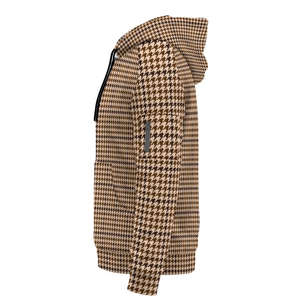 Sandstone Houndstooth Print Men’s Heavyweight Fleece Half-Zip Hoodie With Arm Pockets