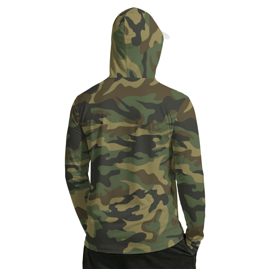 Army Camouflage Print Men’s UPF 50+ Sun Protection Hoodie with Face Cover and Thumb Holes