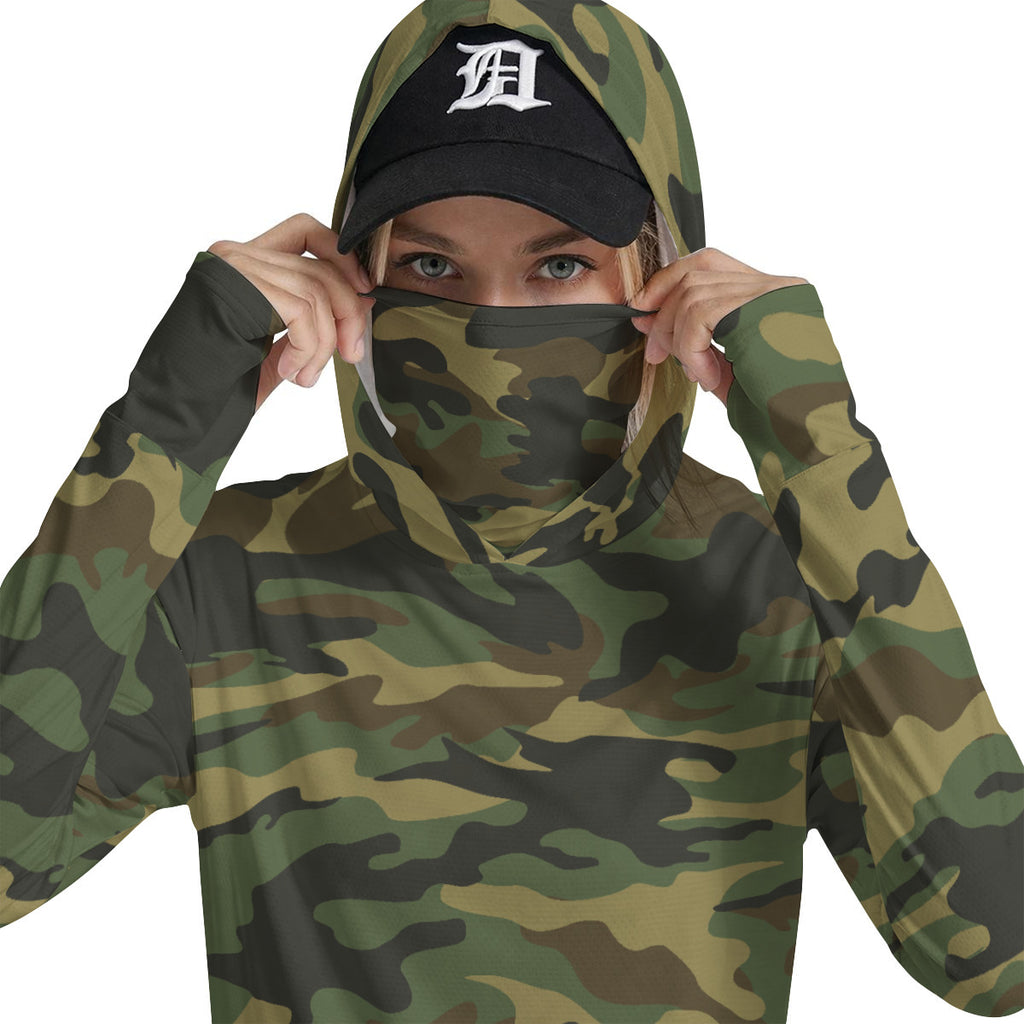 Army Camouflage Women’s UV-Resistant Hooded Shirt w/retractable Facemask