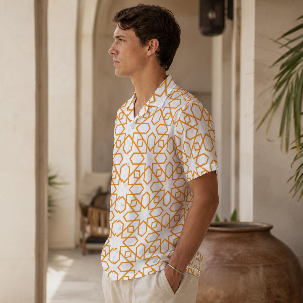 Moorish Tile Print Men's Hawaiian Shirt |115GSM Cotton poplin