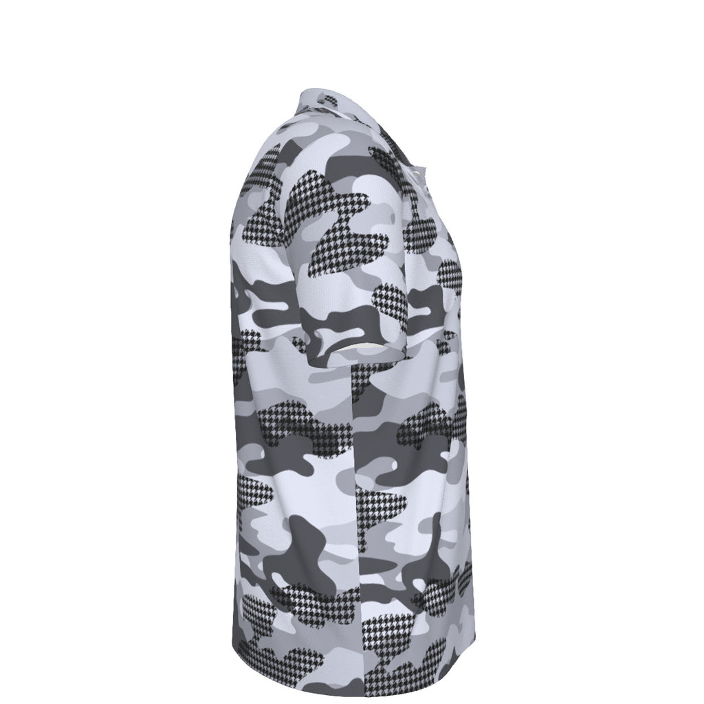 Black White and Grayscale Camouflage Men's UPF 50 POLO Shirt