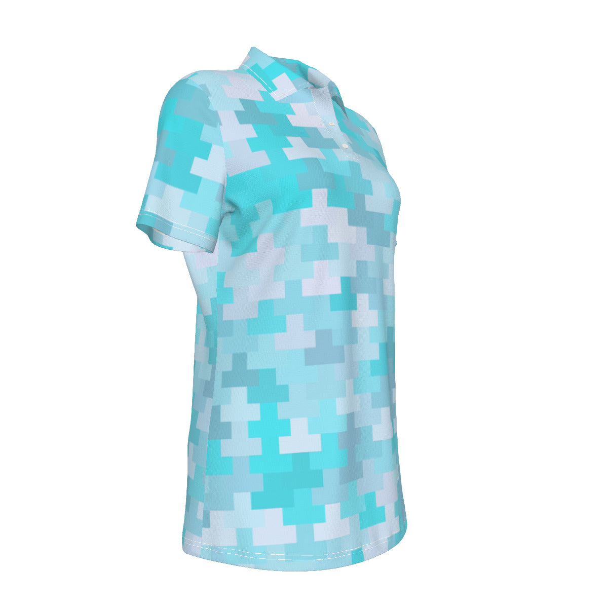 Women's Aquamarine Pixel Print Women's UV Protection POLO Shirt